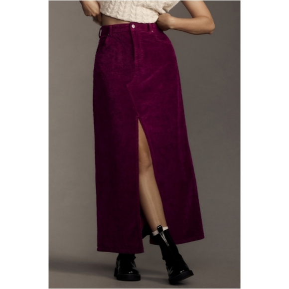 Pilcro Anthropologie The Madi Front-Slit Corduroy Skirt Violet Nwot - Picture 2 of 9
